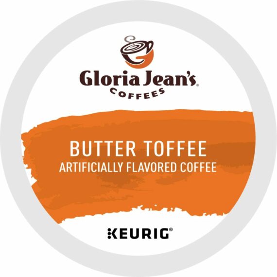 Gloria Jean's Butter Toffee Medium Roast Coffee K-Cup Pods, 96 Count, Arabica, Recyclable
