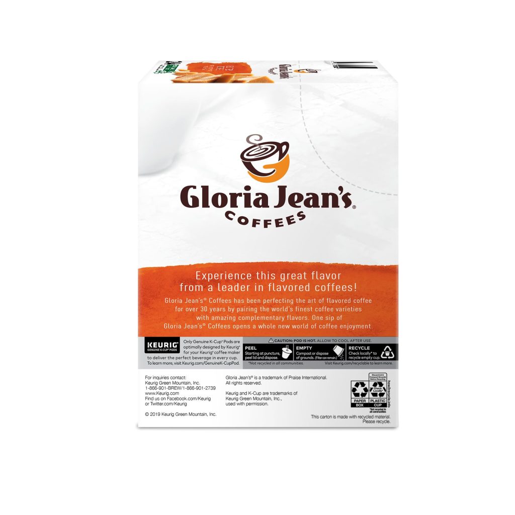 Gloria Jean’s Butter Toffee Medium Roast Coffee K-Cup Pods, 96 Count, Arabica, Recyclable