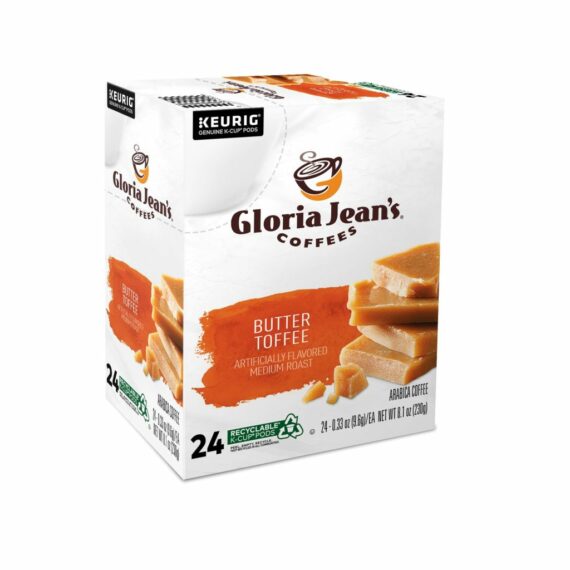 Gloria Jean's Butter Toffee Medium Roast Coffee K-Cup Pods, 96 Count, Arabica, Recyclable