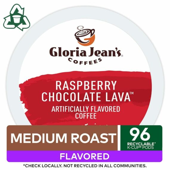 Gloria Jean's Raspberry Chocolate Lava Medium Roast K-Cup Pods, 96 Count, Keurig Compatible Coffee