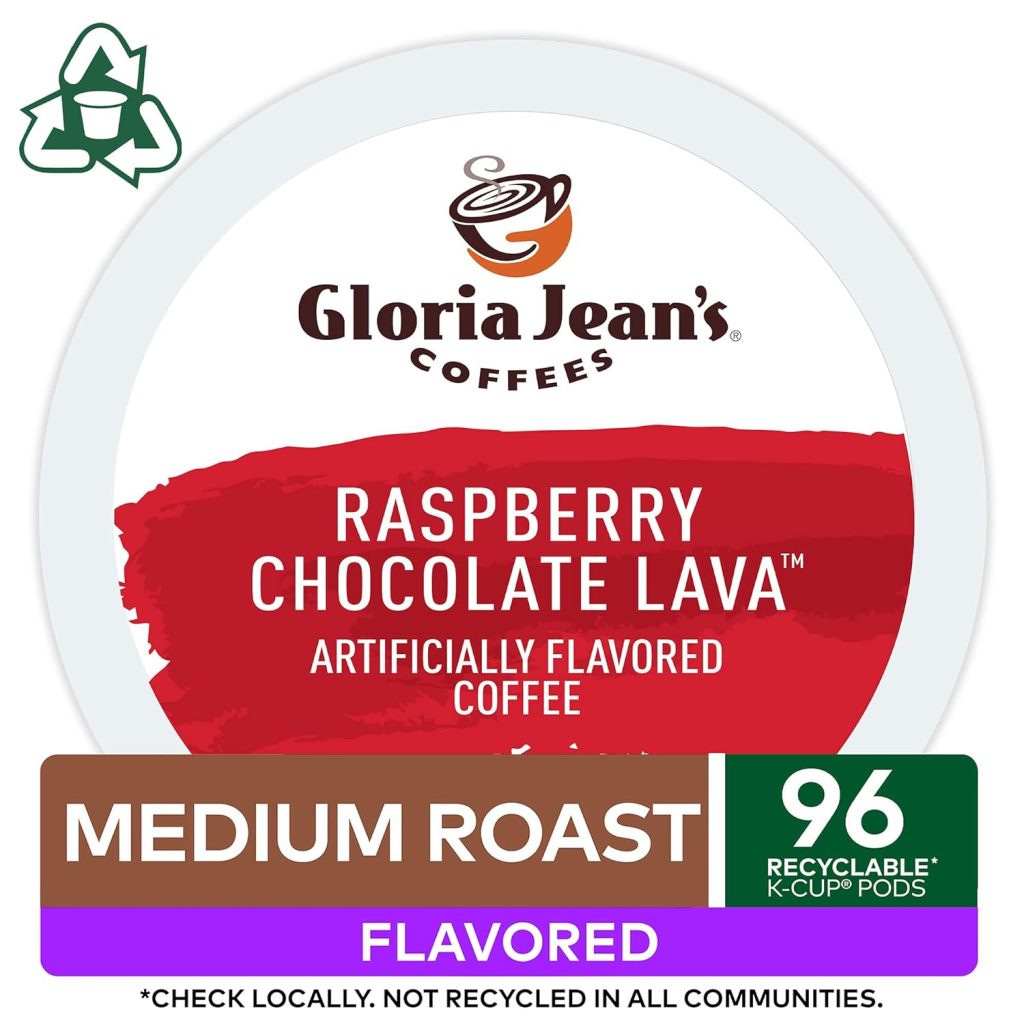 Gloria Jean’s Raspberry Chocolate Lava Medium Roast K-Cup Pods, 96 Count, Keurig Compatible Coffee