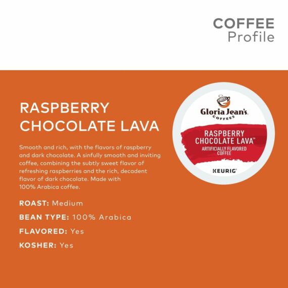 Gloria Jean's Raspberry Chocolate Lava Medium Roast K-Cup Pods, 96 Count, Keurig Compatible Coffee