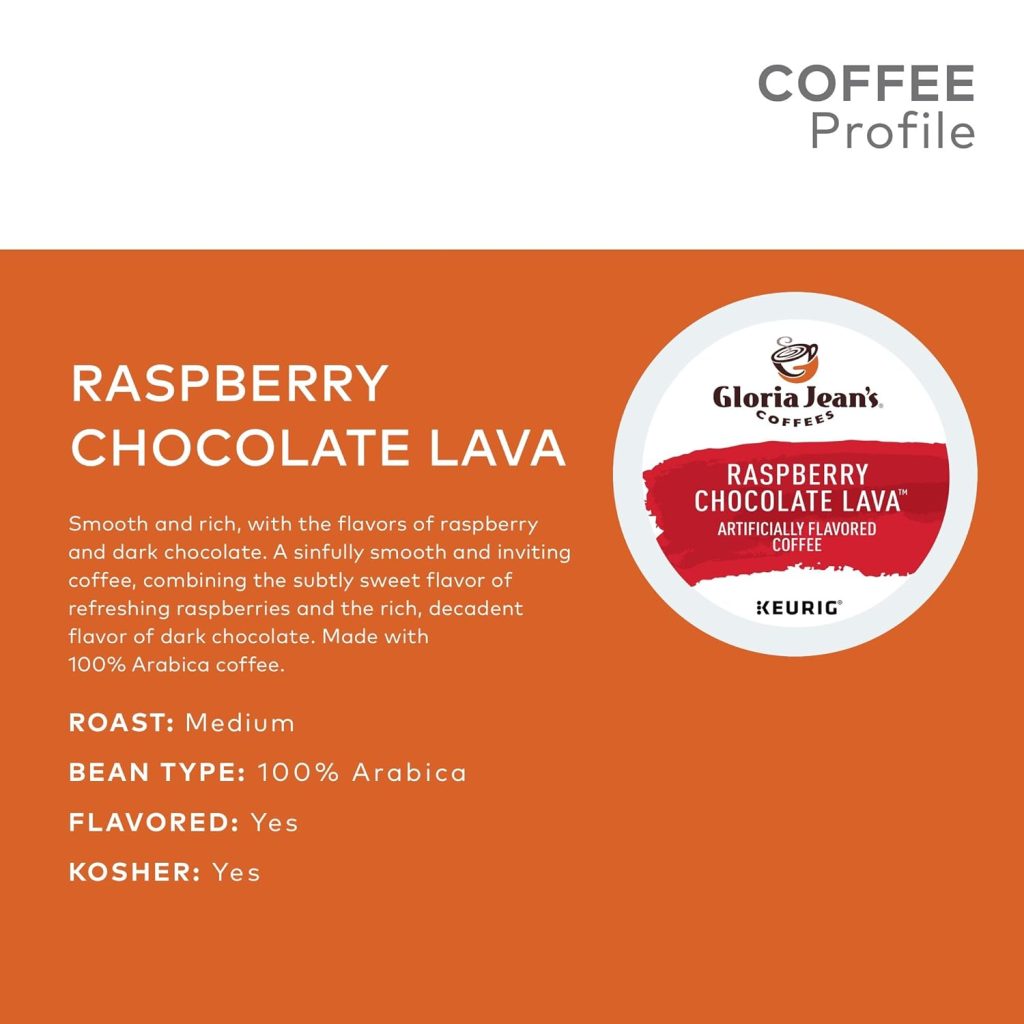 Gloria Jean's Raspberry Chocolate Lava Medium Roast K-Cup Pods, 96 Count, Keurig Compatible Coffee