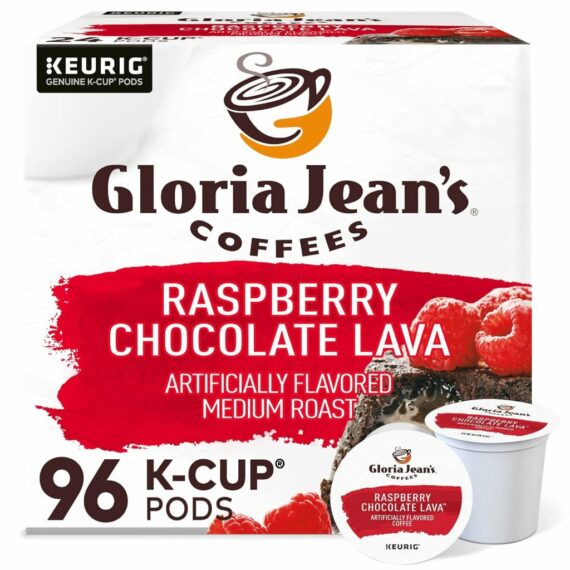 Gloria Jean's Raspberry Chocolate Lava Medium Roast K-Cup Pods, 96 Count, Keurig Compatible Coffee