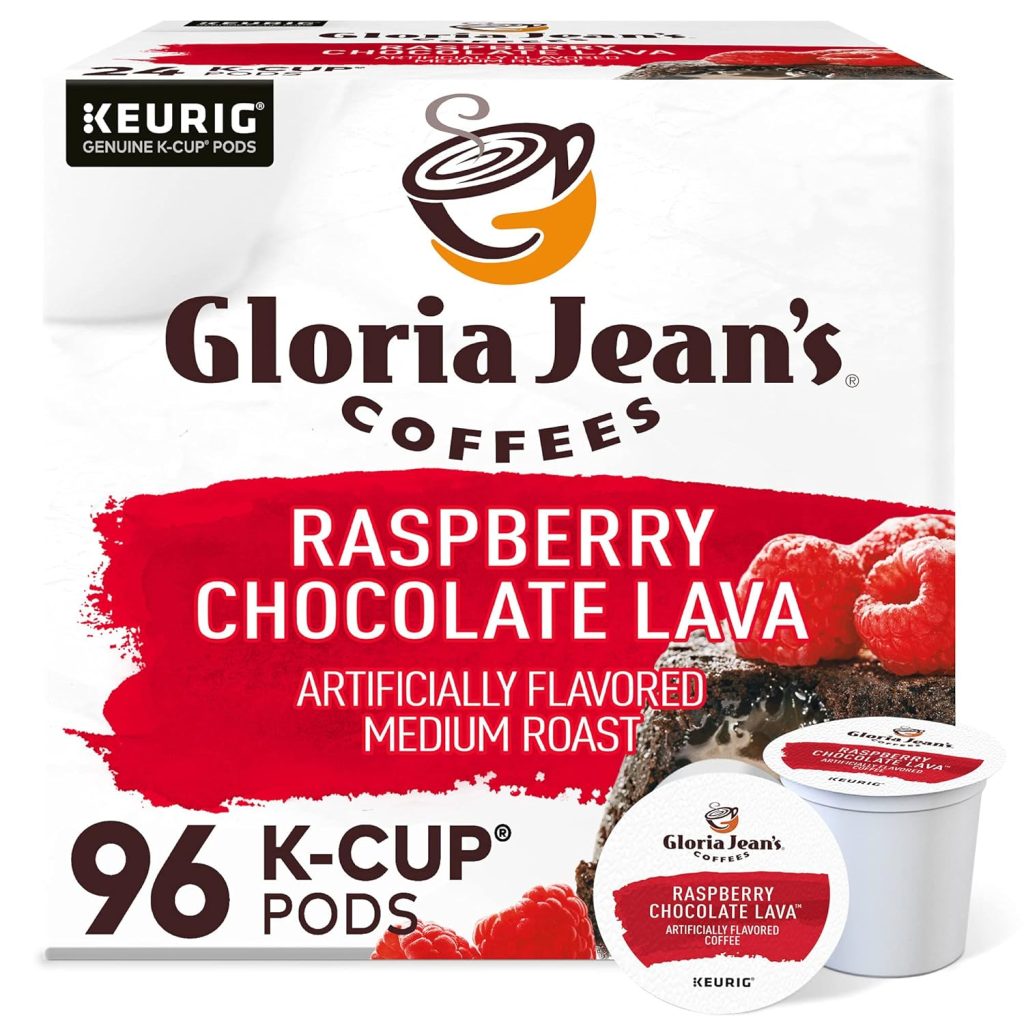 Gloria Jean's Raspberry Chocolate Lava Medium Roast K-Cup Pods, 96 Count, Keurig Compatible Coffee