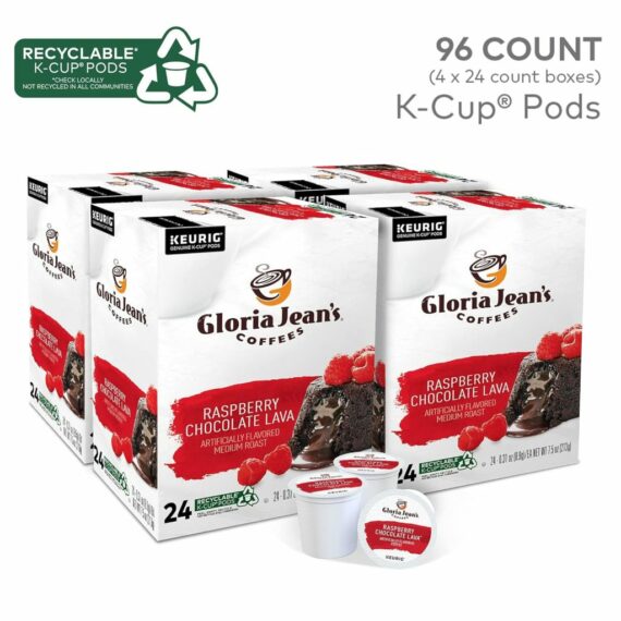 Gloria Jean's Raspberry Chocolate Lava Medium Roast K-Cup Pods, 96 Count, Keurig Compatible Coffee