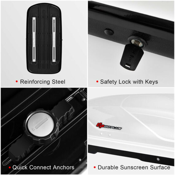 Goplus 14 Cubic Feet Cargo Box Dual-Sided Opening Rooftop Carrier W/Car Trunk Organizer