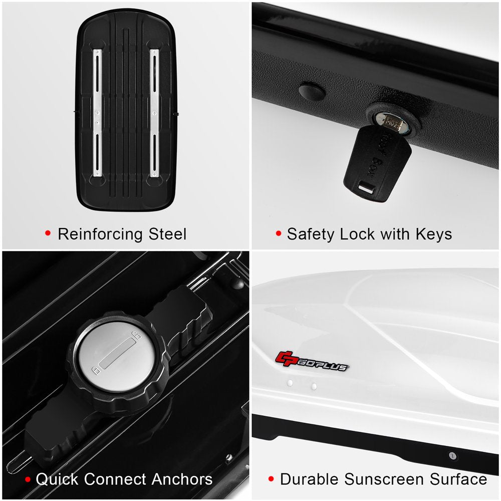 Goplus 14 Cubic Feet Cargo Box Dual-Sided Opening Rooftop Carrier W/Car Trunk Organizer