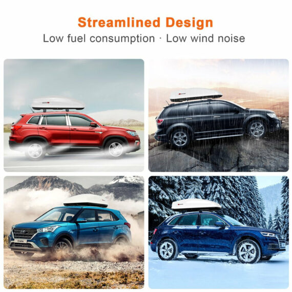 Goplus 14 Cubic Feet Cargo Box Dual-Sided Opening Rooftop Carrier W/Car Trunk Organizer