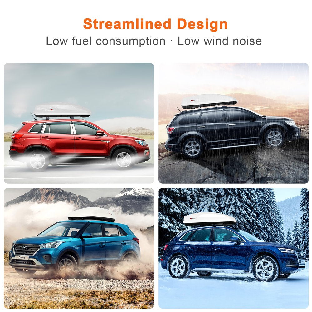 Goplus 14 Cubic Feet Cargo Box Dual-Sided Opening Rooftop Carrier W/Car Trunk Organizer