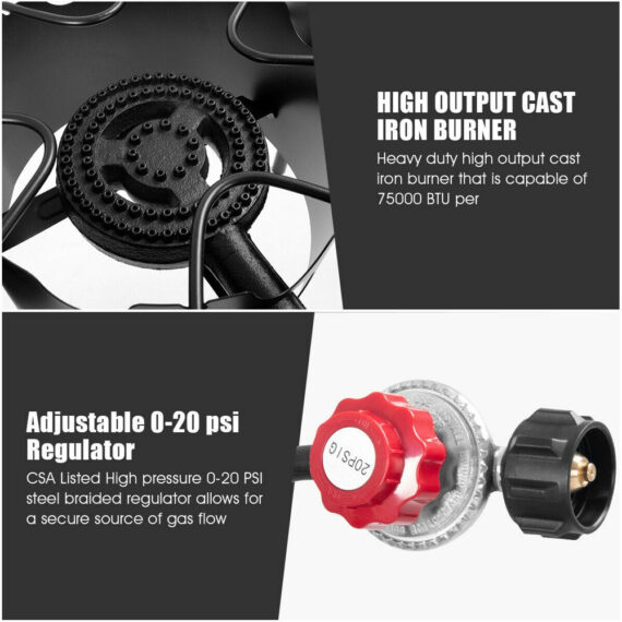 Goplus Triple Burner Outdoor Gas Stove, 220,000 BTU, Cast Iron, Portable BBQ Cooker