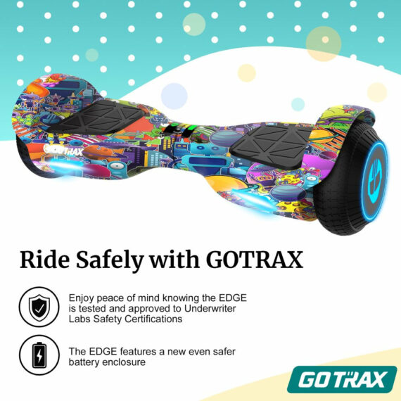 Gotrax EDGE Hoverboard, 6.5" LED Tires, 6.2mph, Dual 200W Motors, Self-Balancing Scooter for Kids & Adults