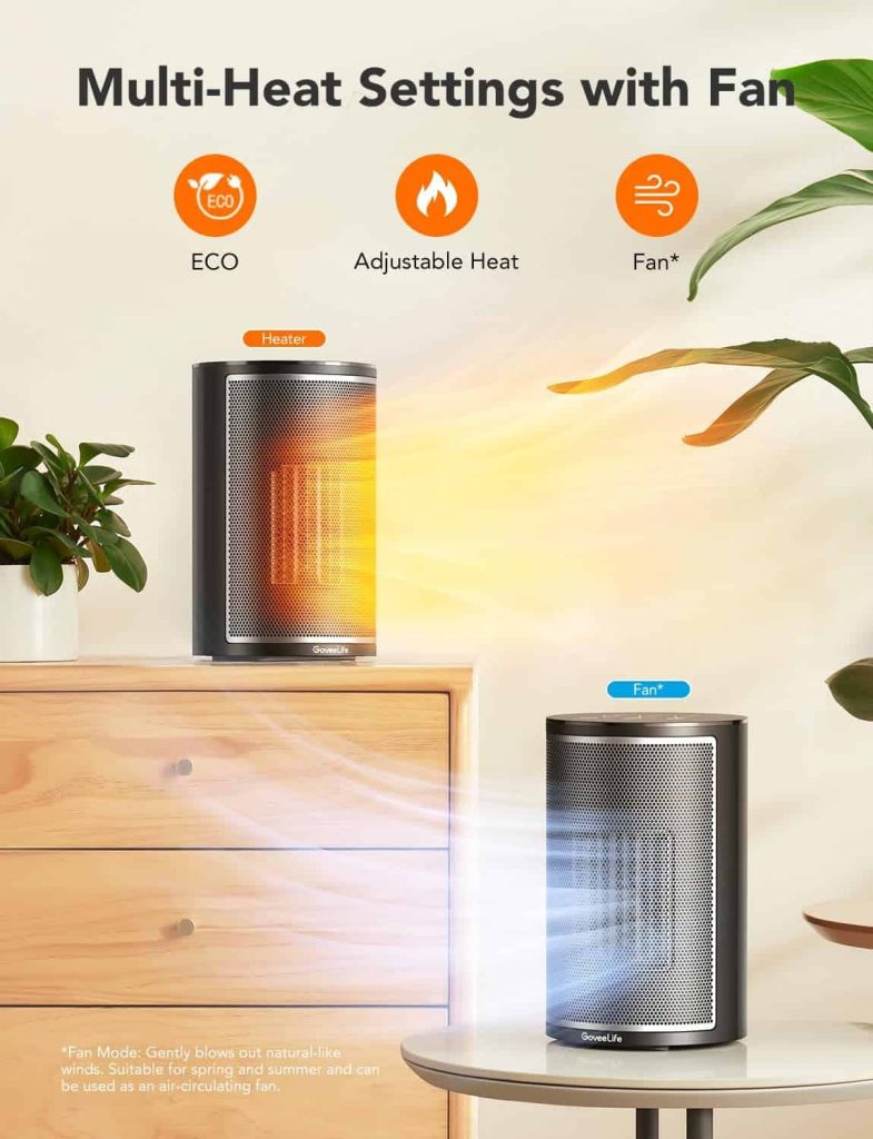 GoveeLife Smart Space Heater 1500W with Thermostat & WiFi, Black - Indoor Electric Heater for Home & Office