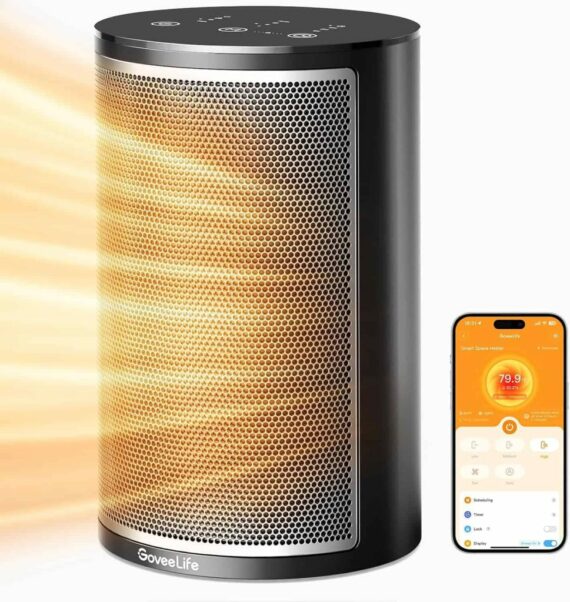 GoveeLife Smart Space Heater 1500W with Thermostat & WiFi, Black - Indoor Electric Heater for Home & Office