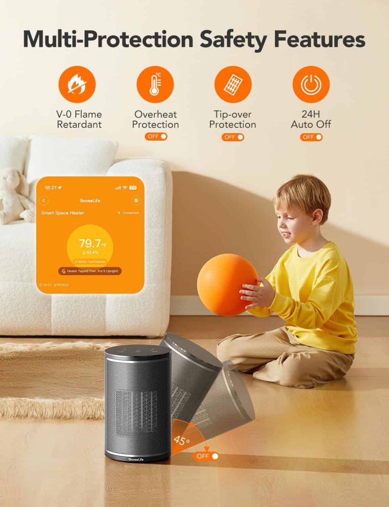GoveeLife Smart Space Heater 1500W with Thermostat & WiFi, Black - Indoor Electric Heater for Home & Office