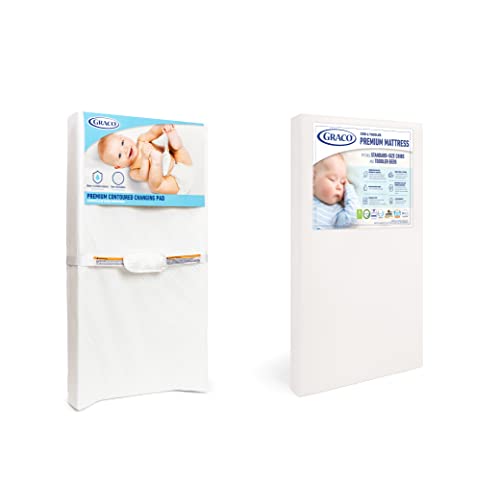 Graco Premium Nursery Essentials Starter Pack – 2-Piece Nursery Bundle with GREENGUARD Gold Certified Crib Mattress and Diaper Changing Pad  GREENGUARD Gold Certified & Formaldehyde Free Certified