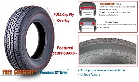 GRAND RIDE Set 2 FREE COUNTRY ST205/75R15 Premium Trailer Tires 205 75 15 8-Ply Load Range D w/Scuff Guard 8mm Tread Depth