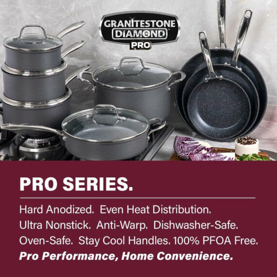 Granitestone Pro 13-Piece Hard Anodized Cookware Set with Nonstick Diamond Coating, Oven & Dishwasher Safe