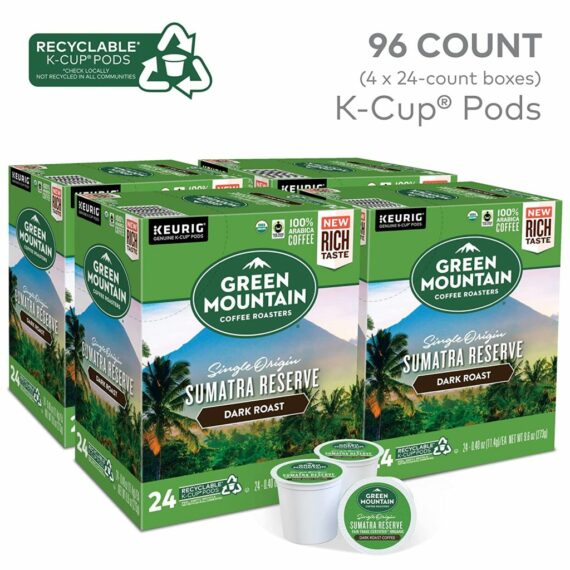 Green Mountain Coffee Roasters Sumatra Reserve Dark Roast K-Cup Pods, 96 Count, Fair Trade Certified