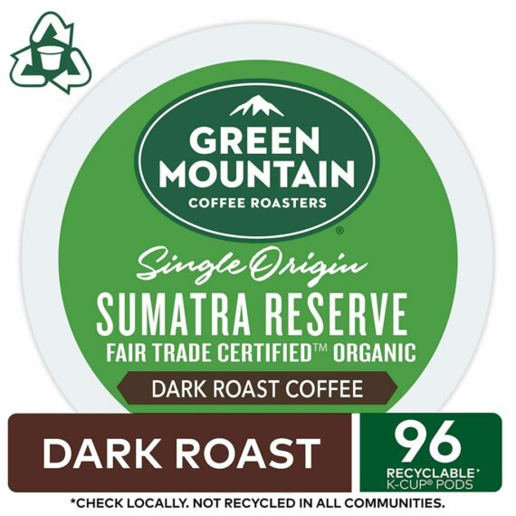 Green Mountain Coffee Roasters Sumatra Reserve Dark Roast K-Cup Pods, 96 Count, Fair Trade Certified