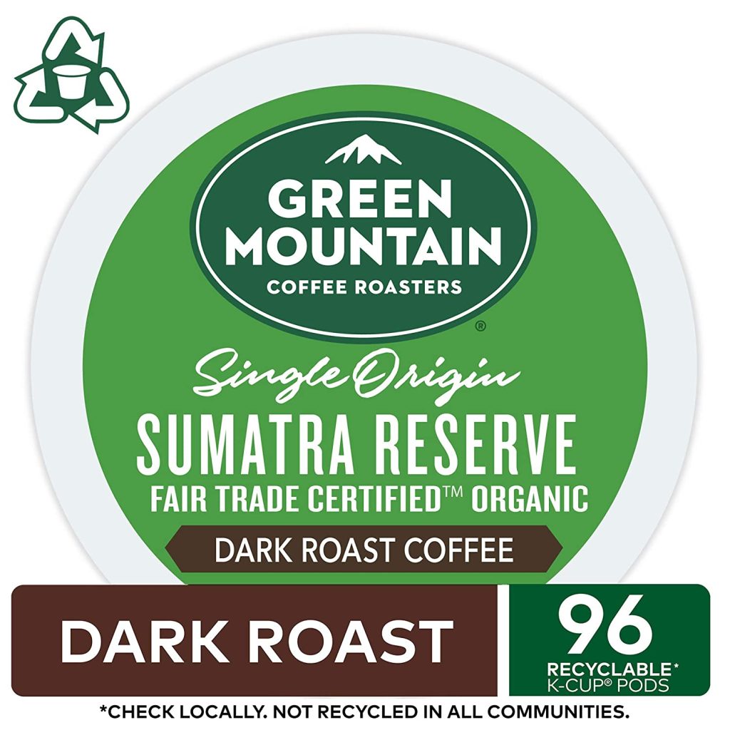 Green Mountain Coffee Roasters Sumatra Reserve Dark Roast K-Cup Pods, 96 Count, Fair Trade Certified