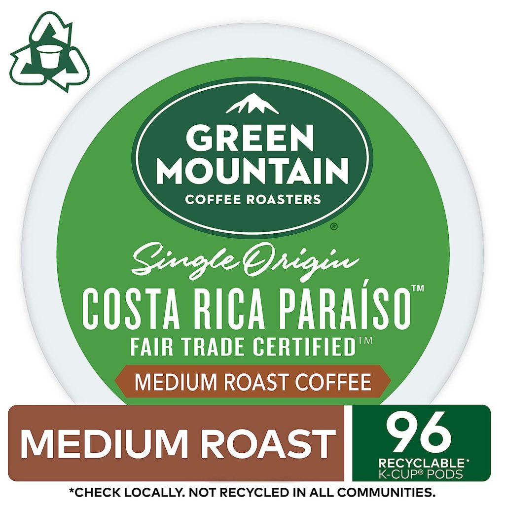 Green Mountain Costa Rica Paraiso Medium Roast Coffee K-Cup Pods, 96 Count (Pack of 4)