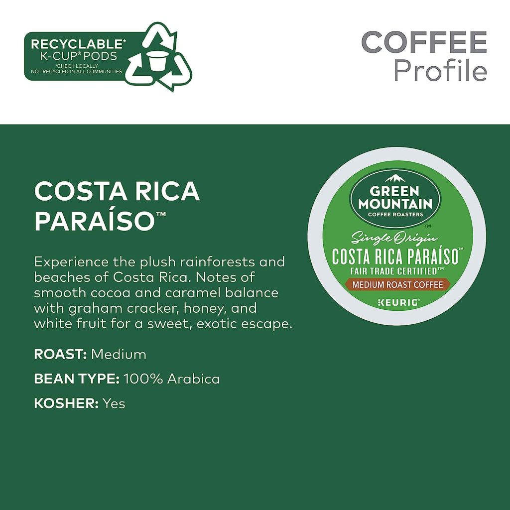 Green Mountain Costa Rica Paraiso Medium Roast Coffee K-Cup Pods, 96 Count (Pack of 4)