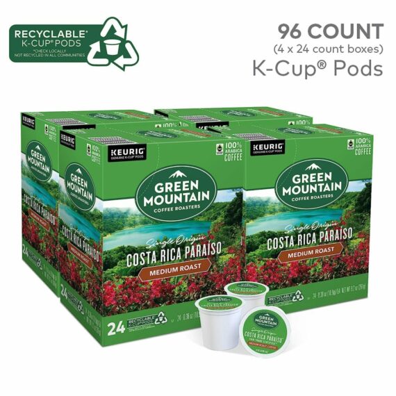Green Mountain Costa Rica Paraiso Medium Roast Coffee K-Cup Pods, 96 Count (Pack of 4)
