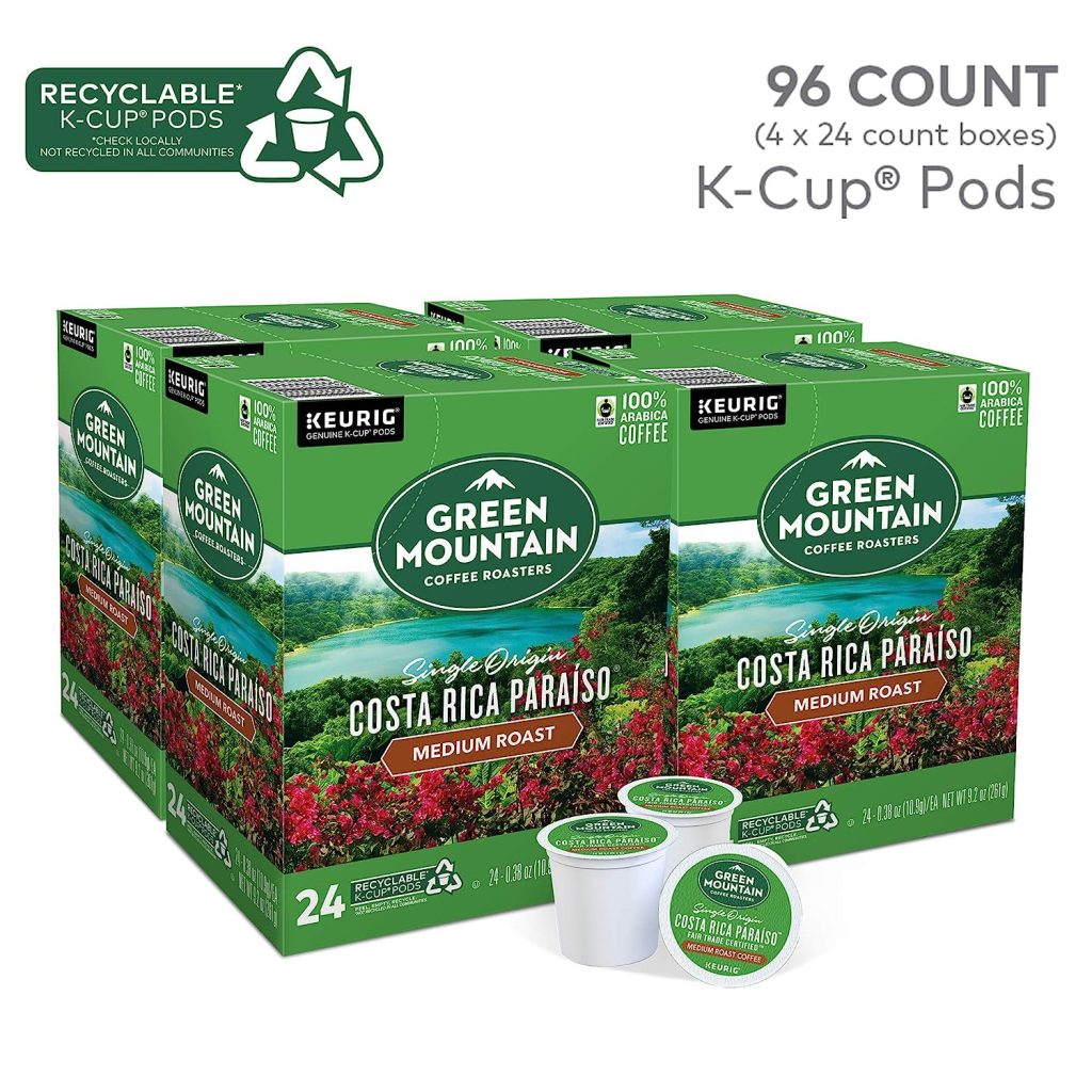 Green Mountain Costa Rica Paraiso Medium Roast Coffee K-Cup Pods, 96 Count (Pack of 4)