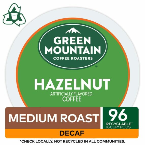 Green Mountain Hazelnut Decaf Light Roast Coffee K-Cup Pods, 96 Count