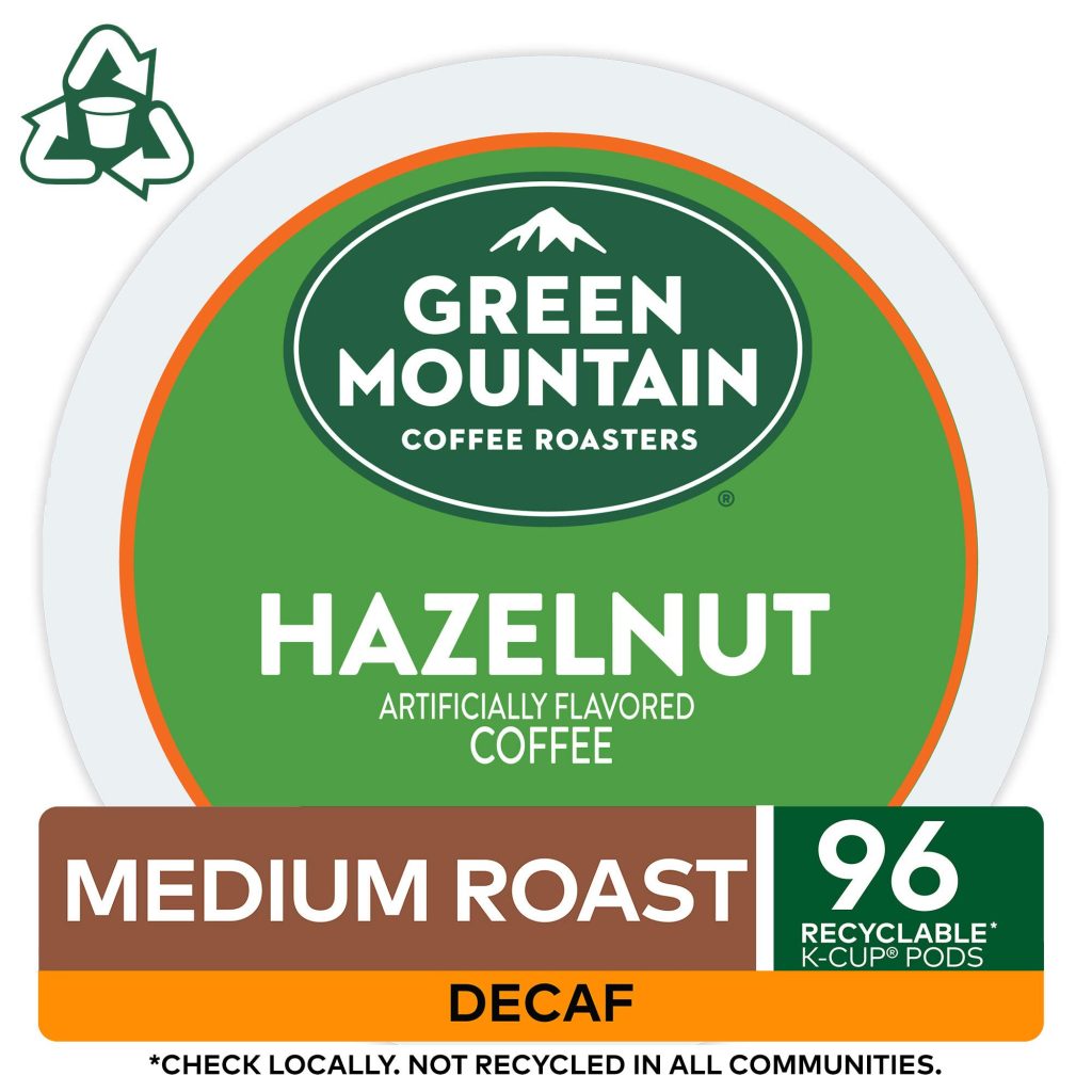 Green Mountain Hazelnut Decaf Light Roast Coffee K-Cup Pods, 96 Count