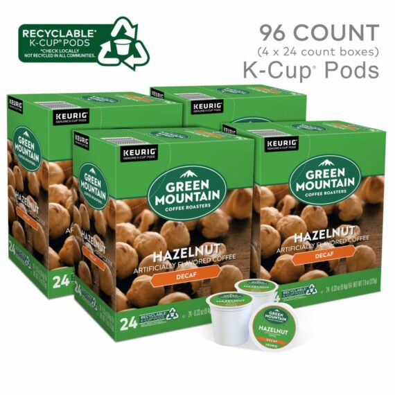 Green Mountain Hazelnut Decaf Light Roast Coffee K-Cup Pods, 96 Count