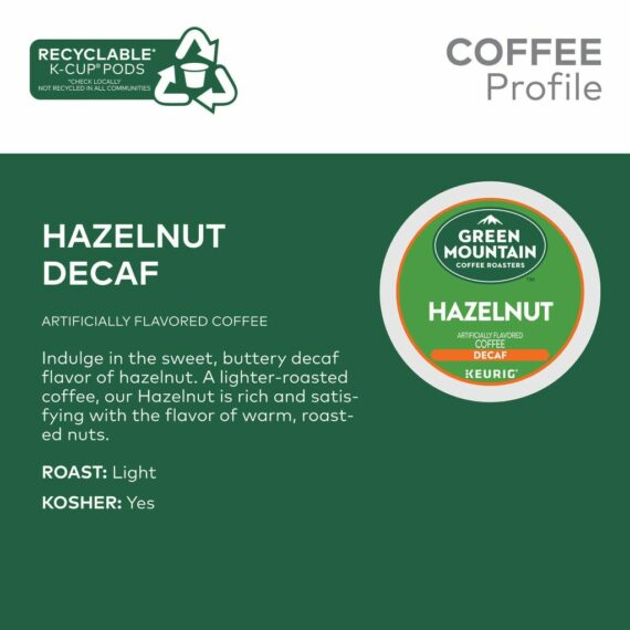 Green Mountain Hazelnut Decaf Light Roast Coffee K-Cup Pods, 96 Count