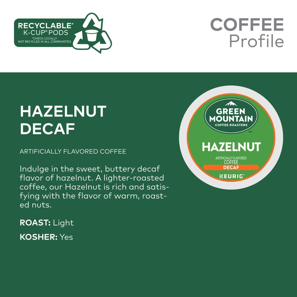 Green Mountain Hazelnut Decaf Light Roast Coffee K-Cup Pods, 96 Count
