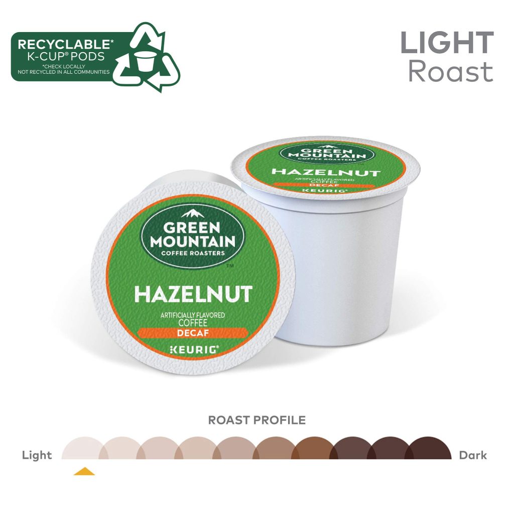 Green Mountain Hazelnut Decaf Light Roast Coffee K-Cup Pods, 96 Count