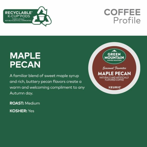 Green Mountain Maple Pecan Coffee K-Cup Pods, Light Roast, 96 Count, 4 Packs of 24