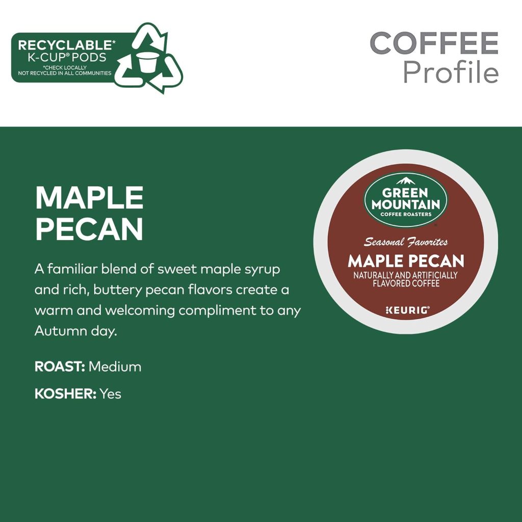 Green Mountain Maple Pecan Coffee K-Cup Pods, Light Roast, 96 Count, 4 Packs of 24