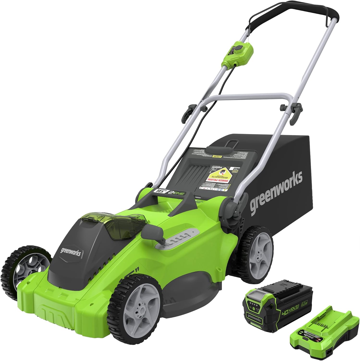 Greenworks 40V 16" Cordless Electric Lawn Mower, 4.0Ah Battery and Charger Included