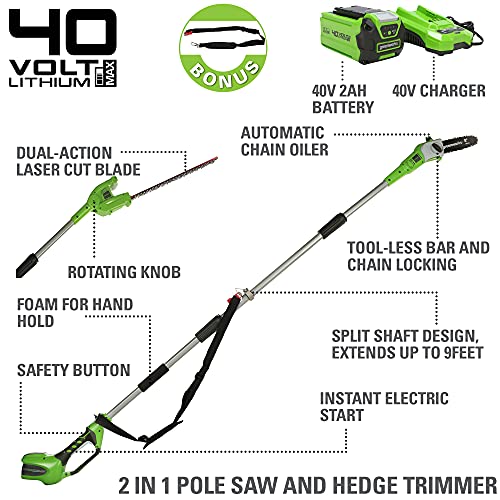 Greenworks 40V 8" Cordless 8" Polesaw + 20" Pole Hedge Trimmer Combo
