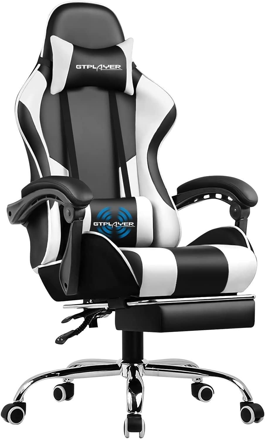 GTPLAYER Gaming Chair with Footrest & Lumbar Support, Adjustable Height, PU Leather, Metal Frame, Ergonomic for Office & Gaming