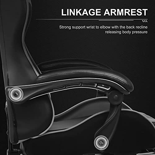 GTPLAYER Gaming Chair with Footrest & Lumbar Support, Adjustable Height, PU Leather, Metal Frame, Ergonomic for Office & Gaming