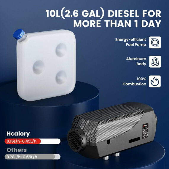 Hcalory 12V Diesel Air Heater 5KW-8KW with LCD & Remote, Black - For Cars, RVs, Boats, Trucks