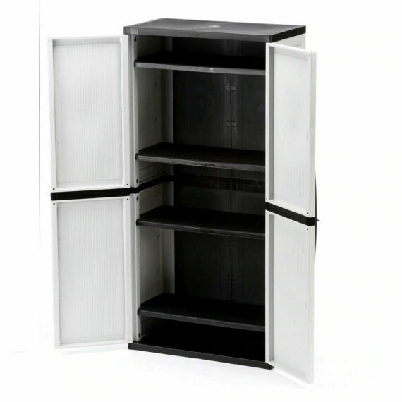 HDX Gray Plastic Freestanding Garage Cabinet, 35"W x 71"H x 18"D, with Adjustable Shelves and Lockable Doors