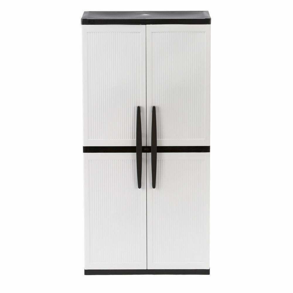 HDX Gray Plastic Freestanding Garage Cabinet, 35"W x 71"H x 18"D, with Adjustable Shelves and Lockable Doors