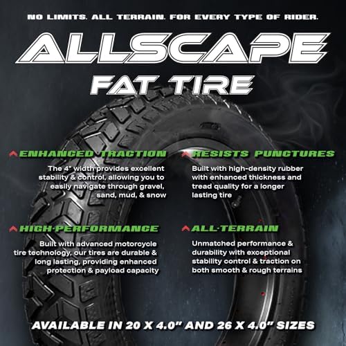 HEB ALLSCAPE Heavy Duty 26x4 / 20x4 Bike Tire - High-Performance Puncture Resistant Fat Tire for E-Bikes Mountain Bikes  Bike Tire for Street + Trail Riding