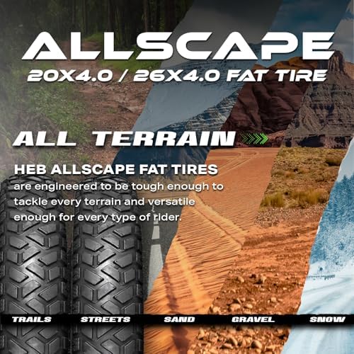 HEB ALLSCAPE Heavy Duty 26x4 / 20x4 Bike Tire - High-Performance Puncture Resistant Fat Tire for E-Bikes Mountain Bikes  Bike Tire for Street + Trail Riding