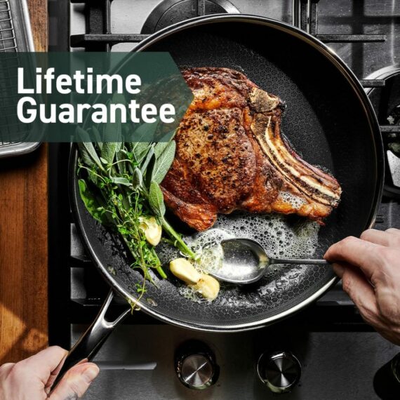 HexClad 12-Inch Hybrid Nonstick Fry Pan with Glass Lid, Oven & Dishwasher Safe, Silver