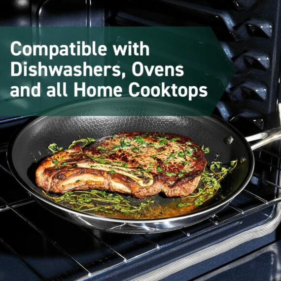 HexClad 12-Inch Hybrid Nonstick Fry Pan with Glass Lid, Oven & Dishwasher Safe, Silver