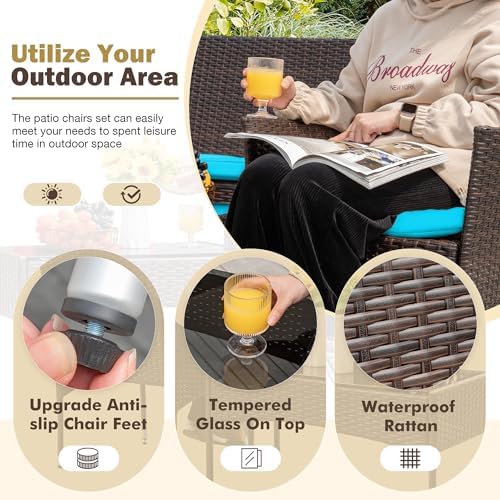 Homall 4 Pieces Patio Rattan Chair Wicker Outdoor Indoor Use Backyard Porch Garden Poolside Balcony Furniture Sets (Blue)