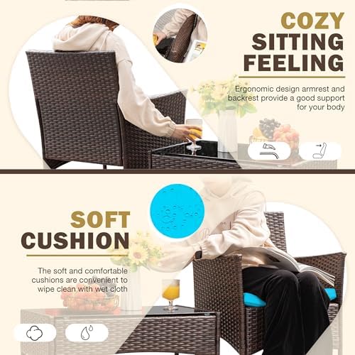 Homall 4 Pieces Patio Rattan Chair Wicker  Outdoor Indoor Use Backyard Porch Garden Poolside Balcony Furniture Sets (Blue)